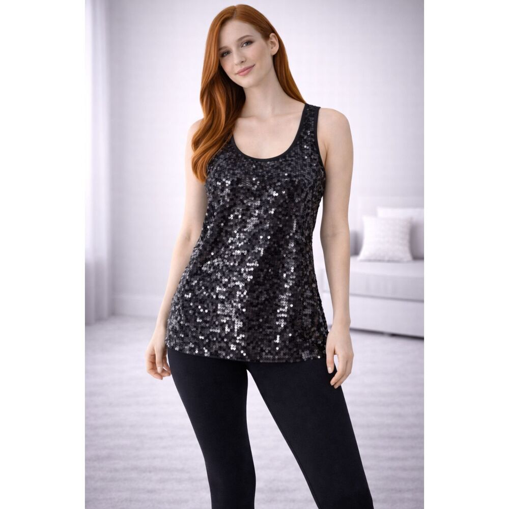 Prestige Edge Sequin Sleeveless Tank Top Black M